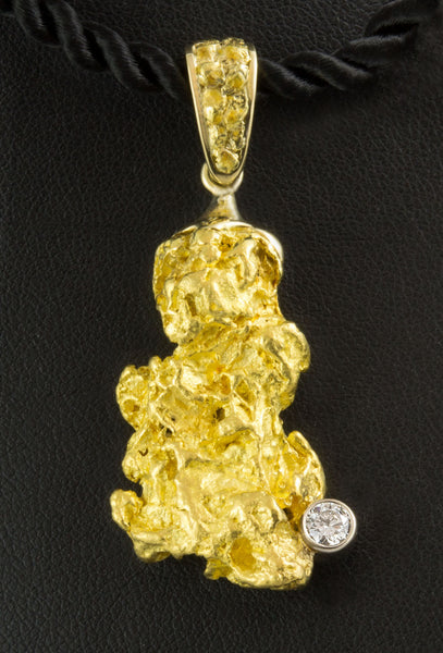 Natural Gold Nugget & Diamond Pendant