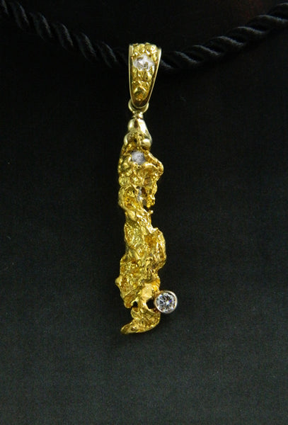 Natural Gold Nugget and Diamond Pendant