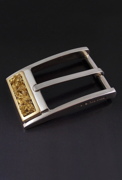 Natural Gold Nugget Inlay Sterling Silver Buckle
