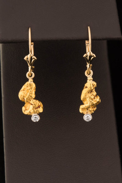 Natural Gold Nugget and Diamond Drop Earrings