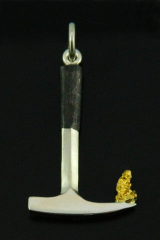 Rock Hammer Pendant with Gold Nugget