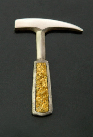 Gold Nugget Inlay Rockhammer Lapel Pin