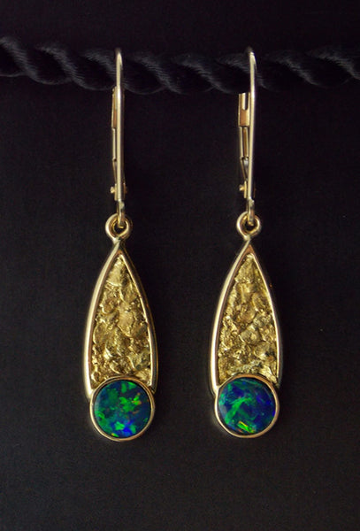 Australian Opal and Gold Nugget Earrings