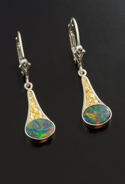 Opal Raindrop Earrings in Gold and Silver