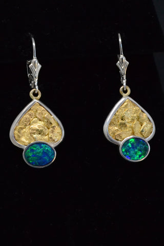 Australian Opal and Gold Nugget Earrings