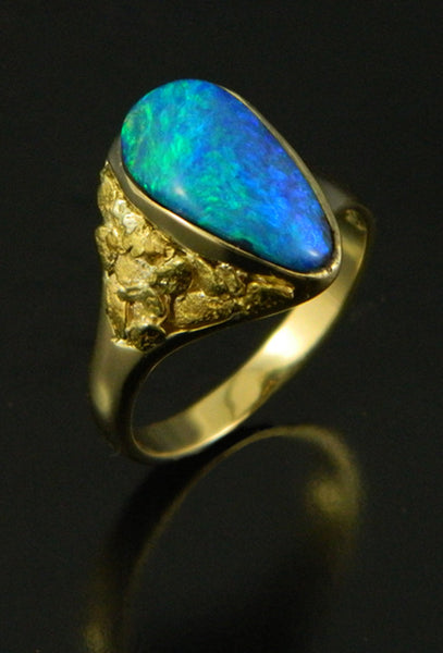 Opal & Natural Gold Nugget Ring