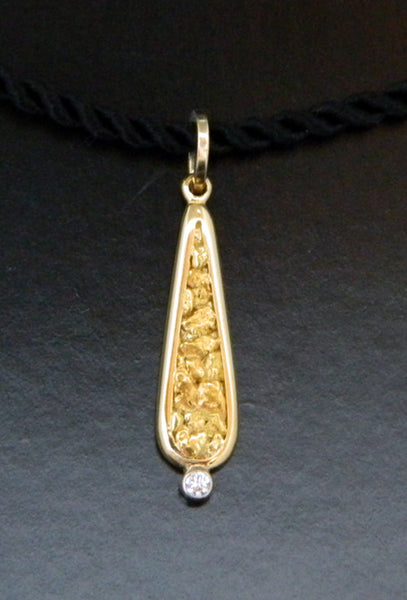 Gold Nugget Teardrop Pendant with Diamond