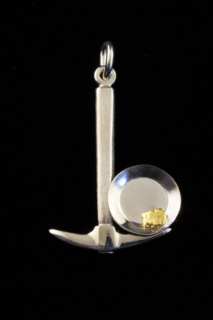 Placer Gold Design - Sterling Silver Pan and Pick Pendant with