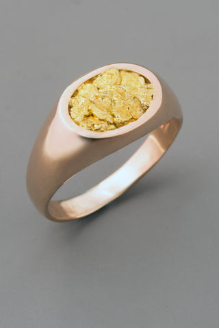 Pink Gold Signet Ring with Natural Gold Nugget