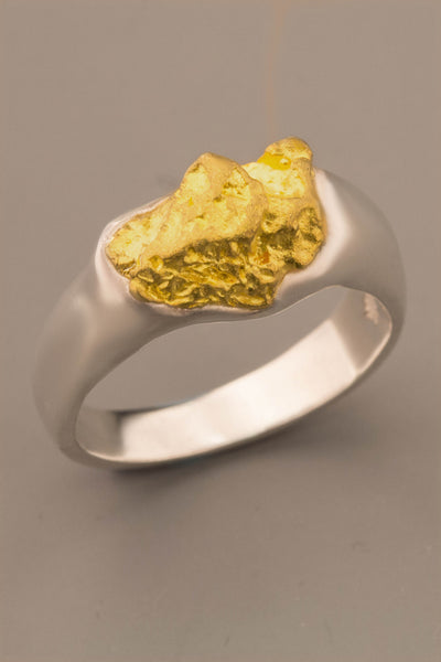 Australian Natural Gold Nugget & Sterling Silver Ring