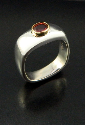 Orange Spinel set in 18kt Yellow Gold and Sterling Silver Ring