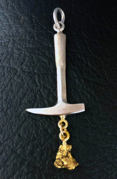 Rock Hammer Pendant with Gold Nugget Dangle