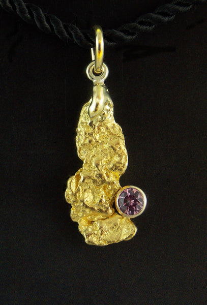 Purple Sapphire and Gold Nugget Pendant