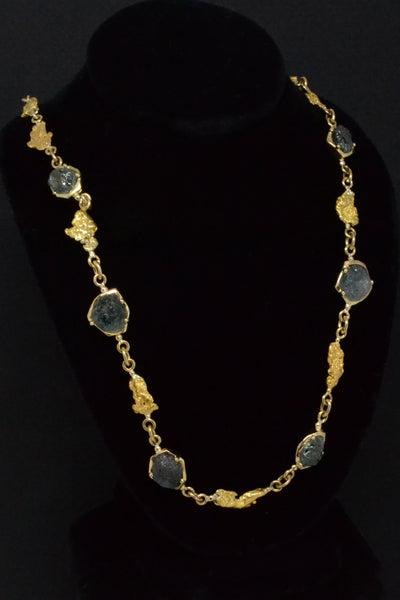 Montana Sapphire and Natural Gold Nugget Necklace