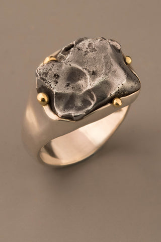 Sikhote-Alin Meteorite Ring in Sterling Silver and 18kt Gold