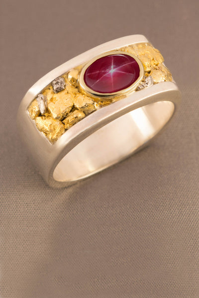Ruby Ring with Gold and Platinum Nuggets